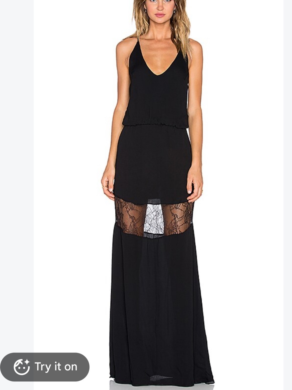 Karina Grimaldi Black Lace-Panel Maxi Dress